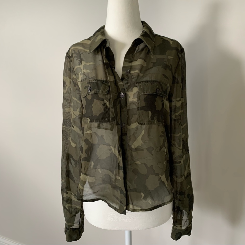Camouflage Sheer Button Up